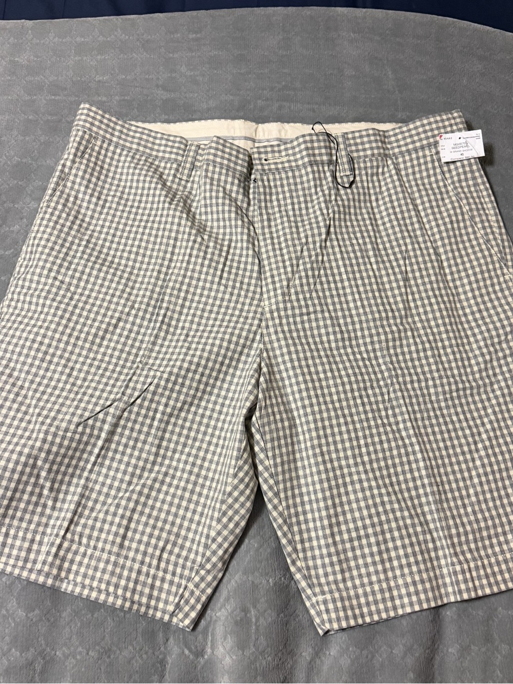 Ben Sherman Men's Gray and Cream Checked Flat Front Shorts